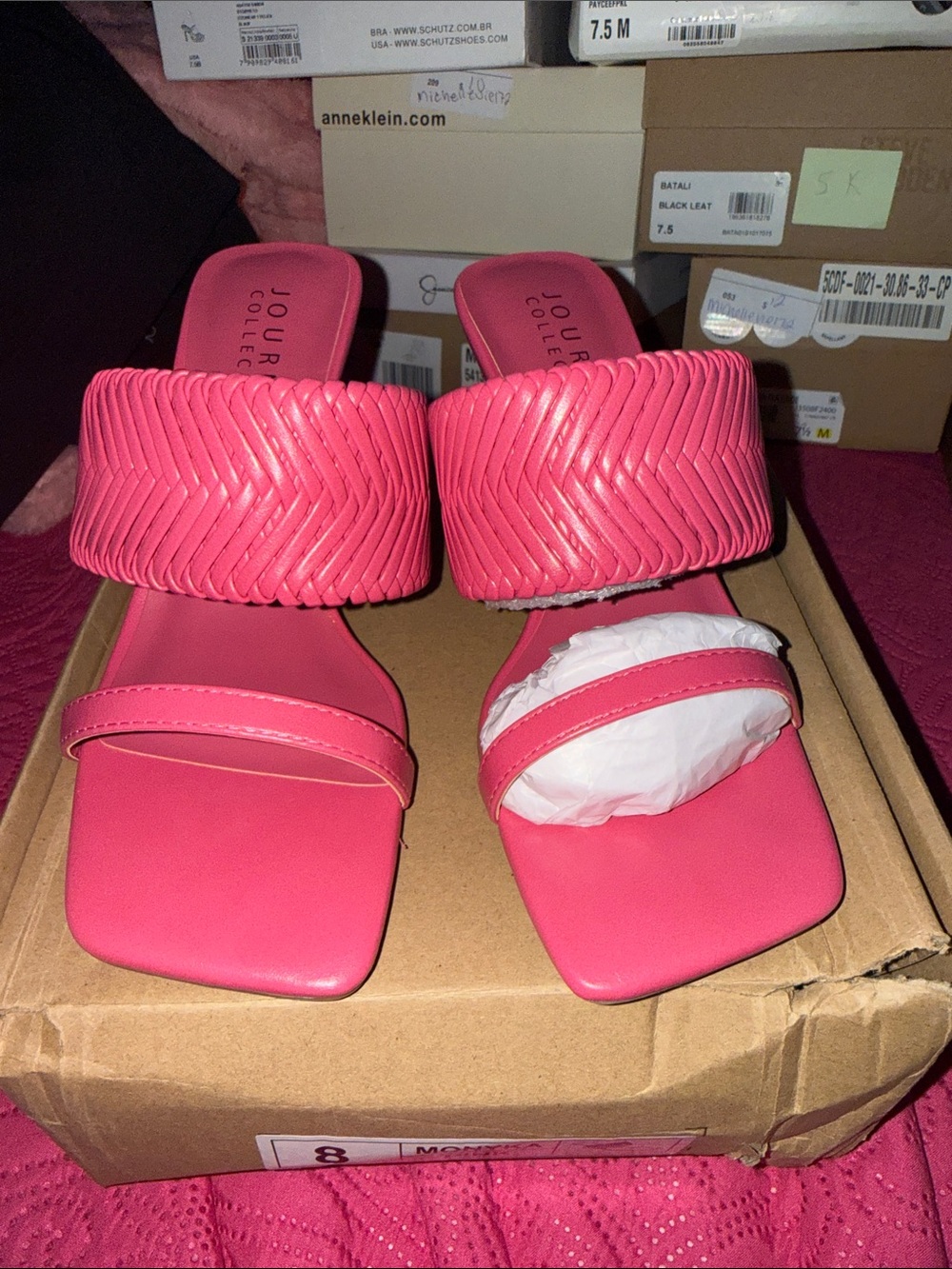 Journee Collection Hot Pink Braided Slide Heels